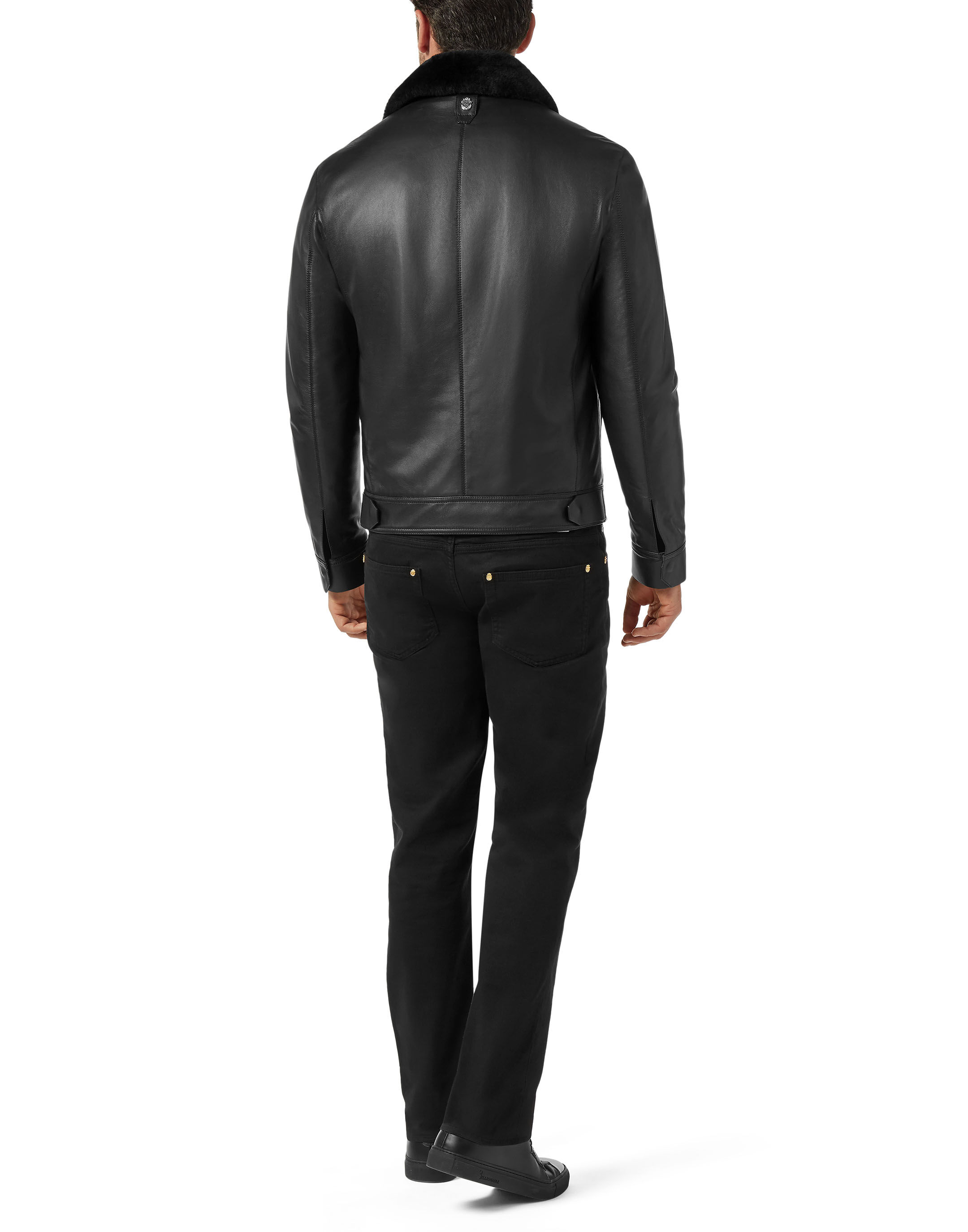 Billionaire Leather Blouson with fur collar Crest