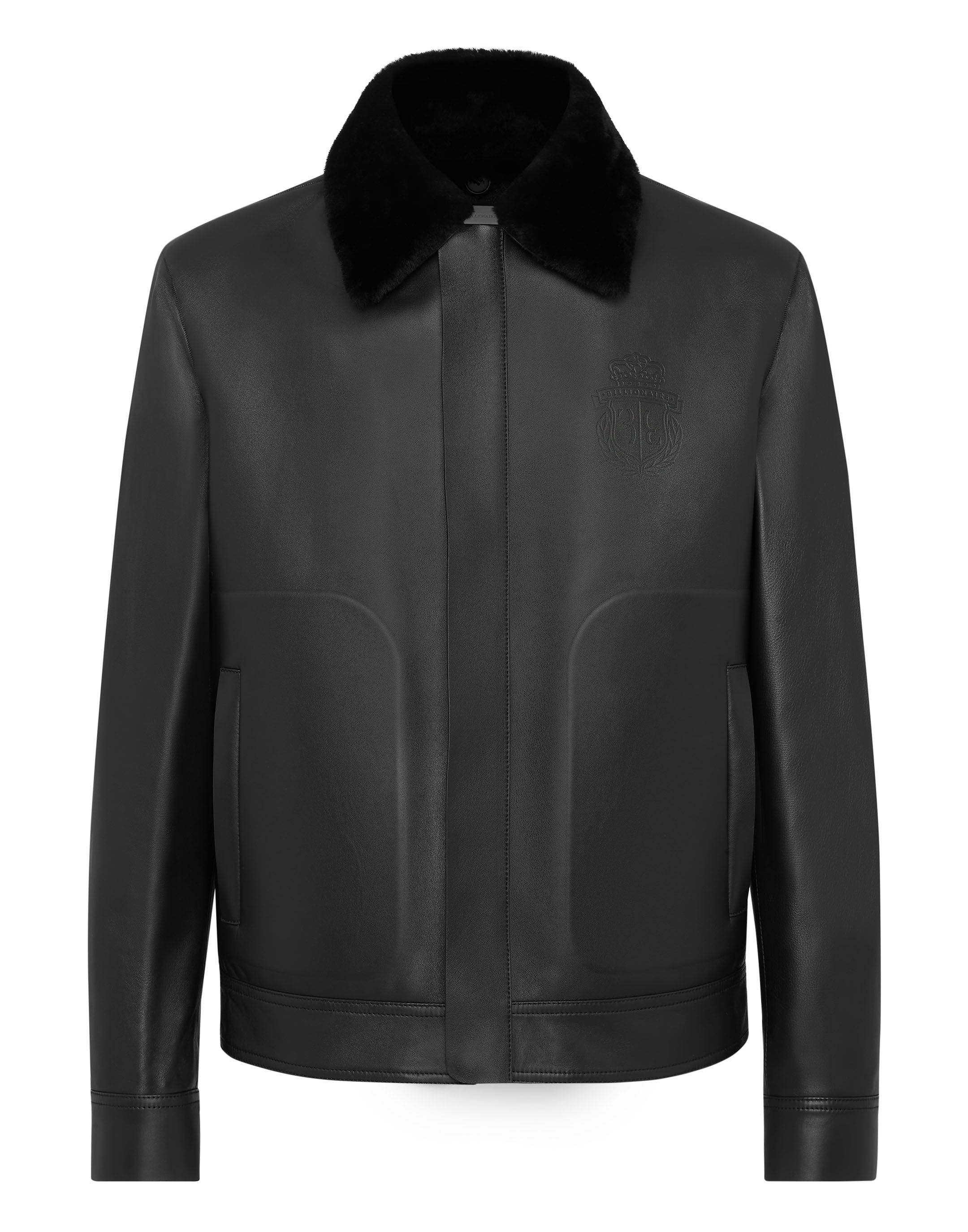 Billionaire Leather Blouson with fur collar Crest